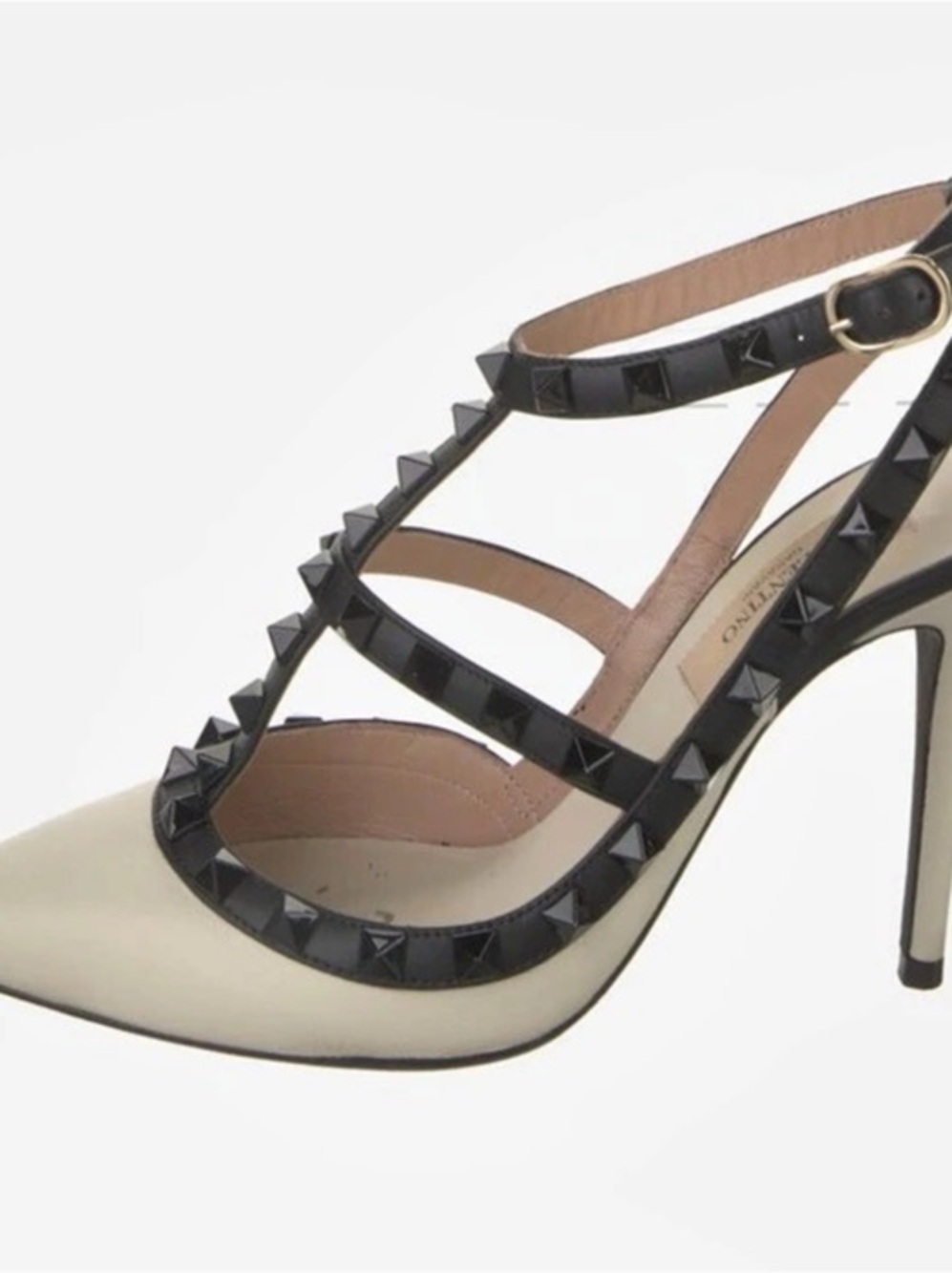 Valentino Rockstud Heels in Cream & Black